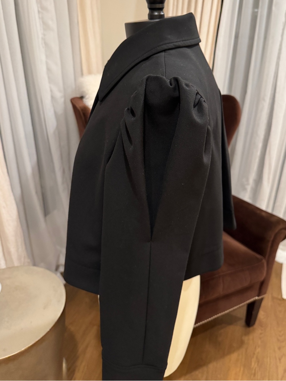 By Timo Black Jacket with Puff Shoulder & Gold Buttons - Cropped Size L - Picture 5 of 16